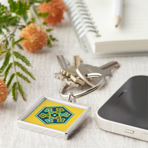 Vintage Blue Yellow Green Ottoman Turkish Hexagon Key Ring