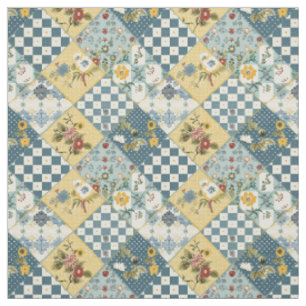 Vintage Blue Yellow Green Patchwork Quilt Fabric