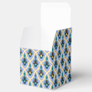 Vintage Blue Yellow Moroccan Arabic Tracery Art Favour Box