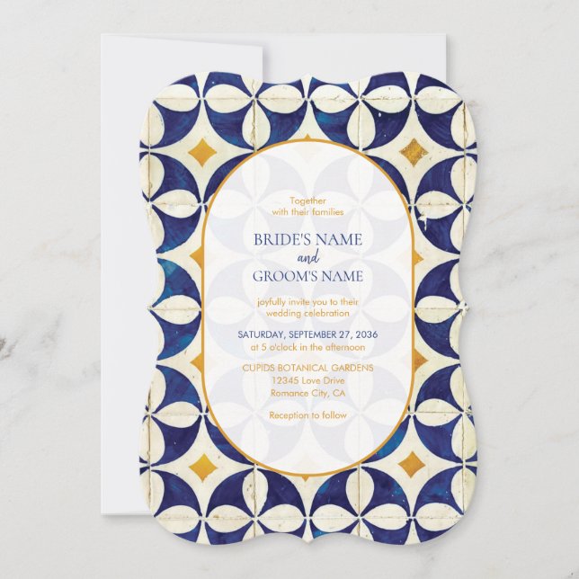Vintage Blue & Yellow Portuguese Pattern Wedding  Invitation (Front)