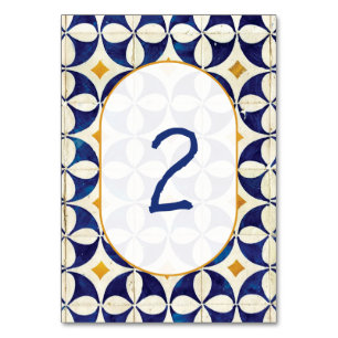Vintage Blue & Yellow Portuguese Pattern Wedding  Table Number