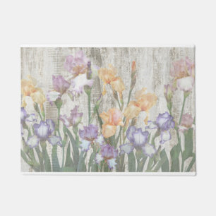 Vintage Blue Yellow Watercolor Floral Doormat