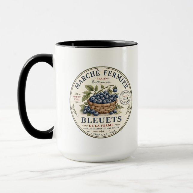 Vintage Blueberries Label Mug (Left)
