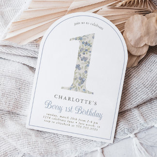 Vintage Blueberry Berry First Birthday Arch Invitation