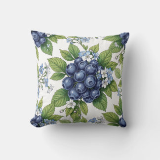Vintage Blueberry Blossom Botanical Pattern Cushion