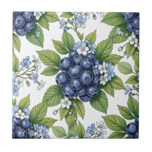 Vintage Blueberry Blossom Botanical Pattern Tile