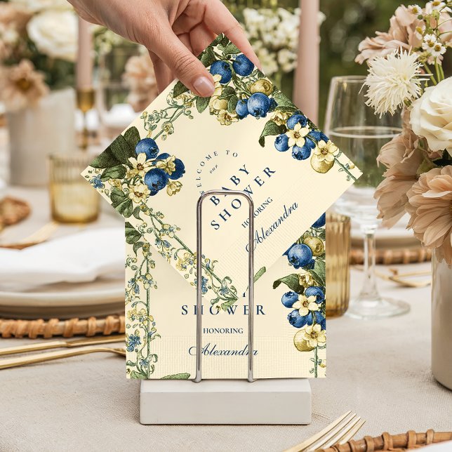 Vintage Blueberry Botanical Baby Shower Napkin (Creator Uploaded)