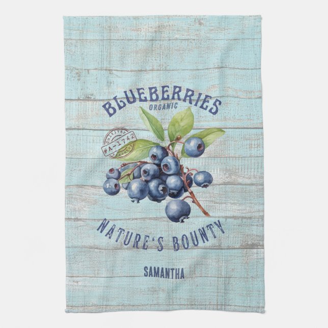 Vintage Blueberry – Botanical Fruit  Tea Towel (Vertical)