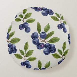 Vintage Blueberry Botanical Seamless Round Cushion
