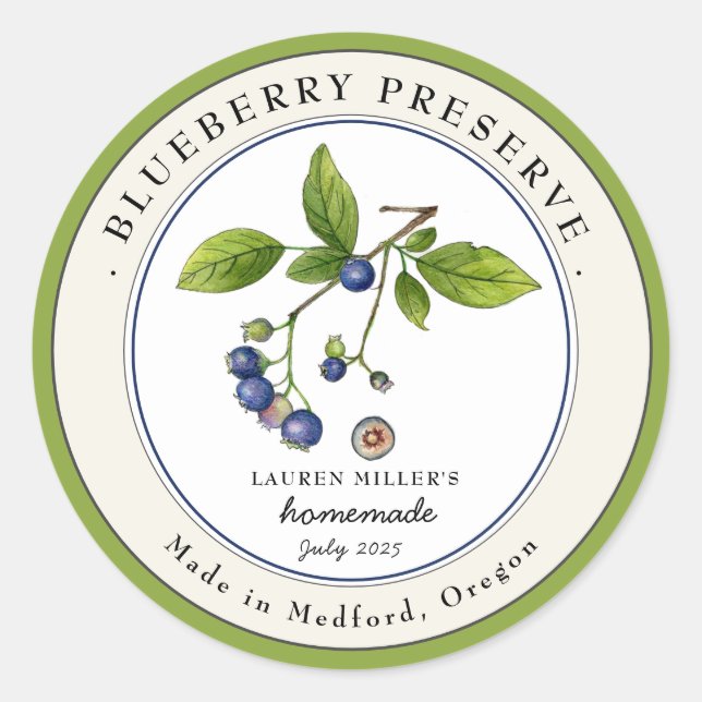 Vintage Blueberry Jam jar Canning label (Front)