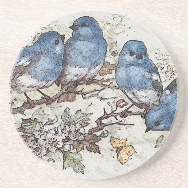 Vintage bluebird illustration cute birds nature coaster (Front)
