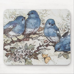 Vintage bluebird illustration cute birds nature  mouse mat
