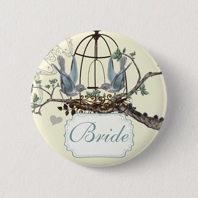 Vintage Bluebird Love Birds Wedding Badges (Front)