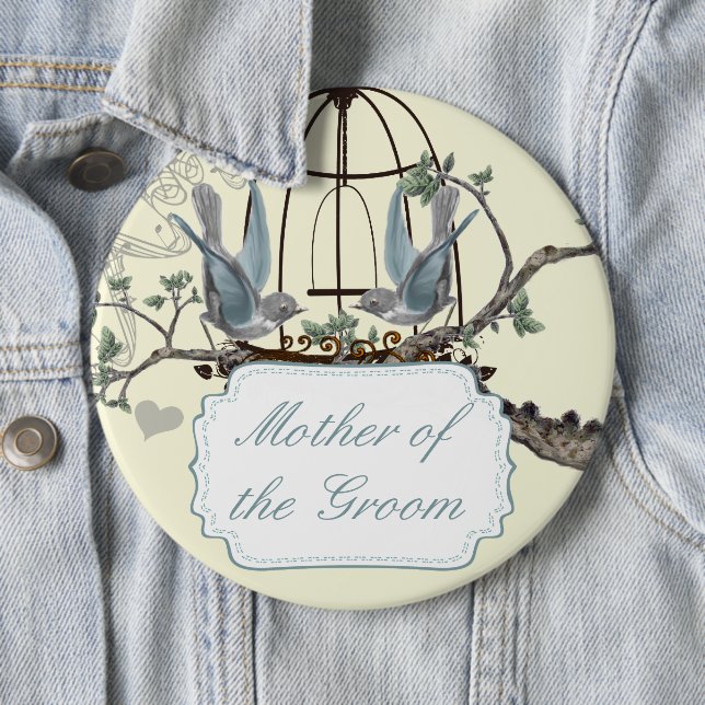 Vintage Bluebird Love Birds Wedding Badges (In Situ)