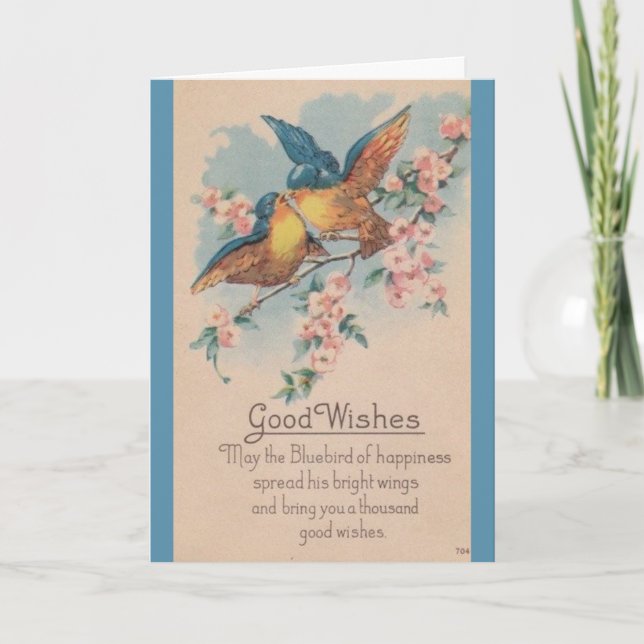 Vintage - Bluebird of Happiness & Good Wishes, Holiday Card (Front)
