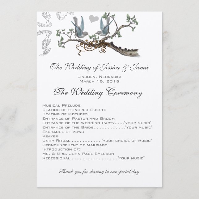 Vintage Bluebird  Wedding Programs Programme (Front)