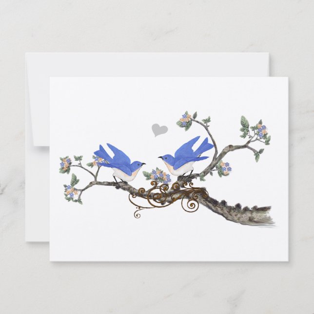 Vintage  Bluebirds Blooming Branch Wedding RSVP Card (Front)