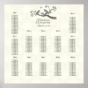 Vintage Bluebirds Coral and Blue Love Birds Poster