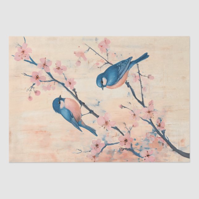 Vintage Bluebirds on Cherry Blossom Branch Tissue Paper (Front)