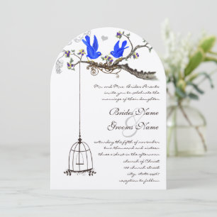 Vintage Bluebirds Royal Blue Blooms Wedding Invitation