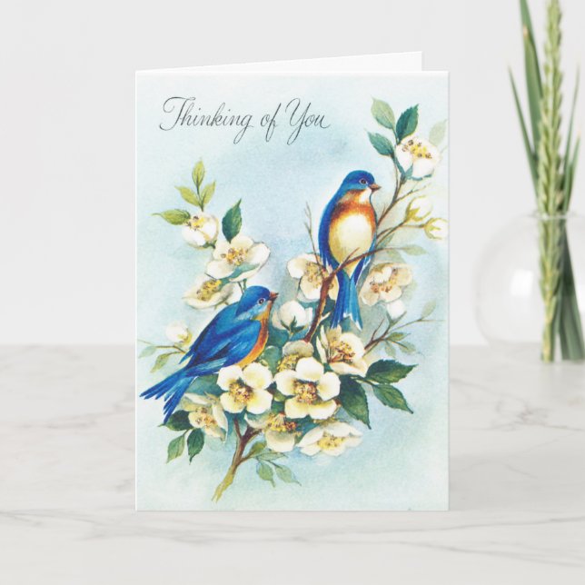 Vintage - Bluebirds - Thinking of You, Card (Front)
