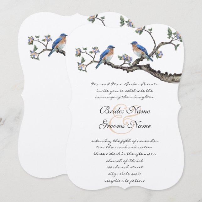 Vintage Bluebirds Wedding Invitations (Front/Back)