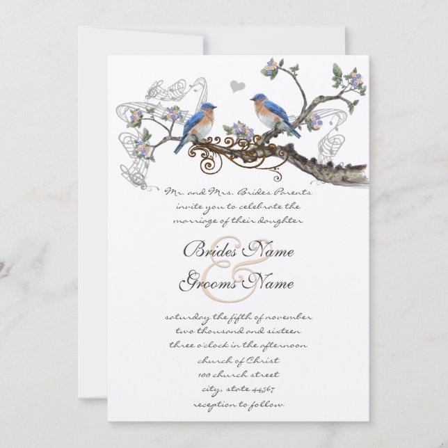 Vintage Bluebirds Wedding Invitations (Front)