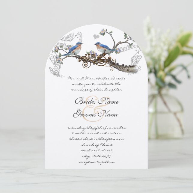 Vintage Bluebirds Wedding Invitations (Standing Front)