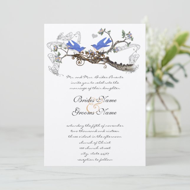 Vintage Bluebirds Wedding Invitations #2 (Standing Front)