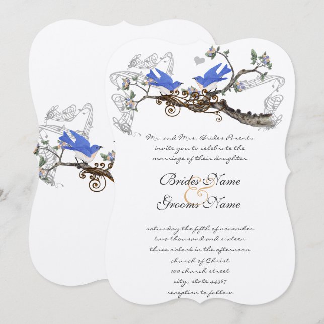 Vintage Bluebirds Wedding Invitations #2 (Front/Back)
