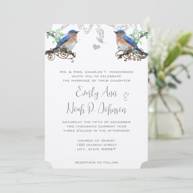 Vintage Bluebirds Wedding Invitaton #2 Invitation (Standing Front)