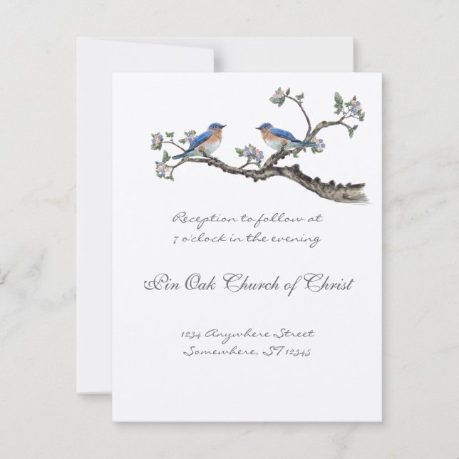 Vintage Bluebirds Wedding Reception Card (Front)