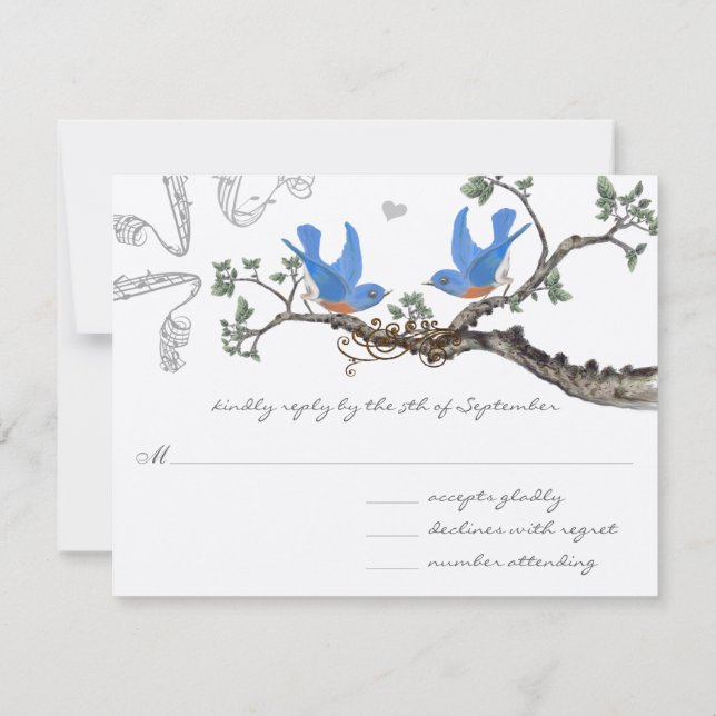 Vintage  Bluebirds  Wedding RSVP Card (Back)