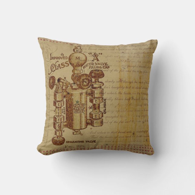 Vintage Blueprint Throw Pillow (Front)