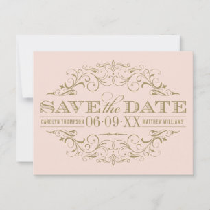 Vintage Blush and Antique Gold Flourish Wedding Save The Date