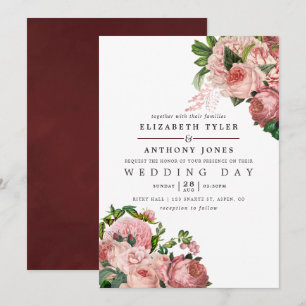 Vintage Blush and Burgundy Floral Wedding Invitation