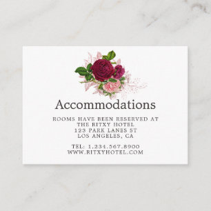Vintage Blush and Burgundy Wedding Accommodations Enclosure Card
