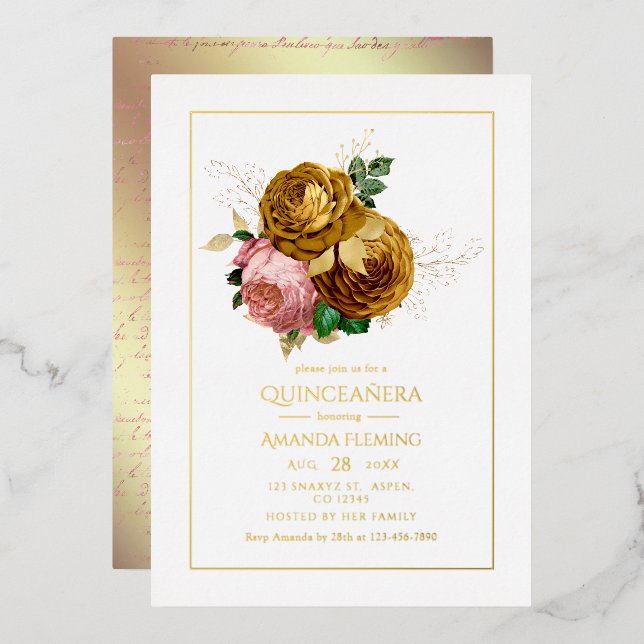 Vintage Blush and Gold Floral Quinceañera (Front/Back)