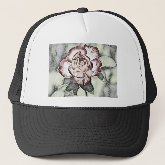 Vintage Blush and Red Rose Drawing  Trucker Hat (Front)