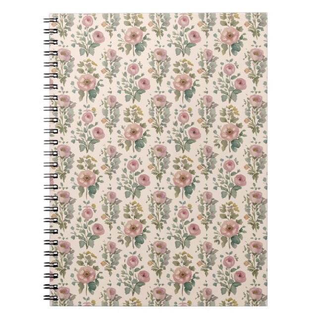 Vintage Blush Anemone Floral Notebook (Front)