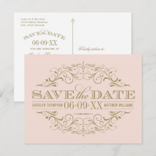 Vintage Blush Antique Flourish Save the Date Announcement Postcard