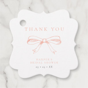 Vintage Blush Bow Bridal Shower Thank You Favour Tags