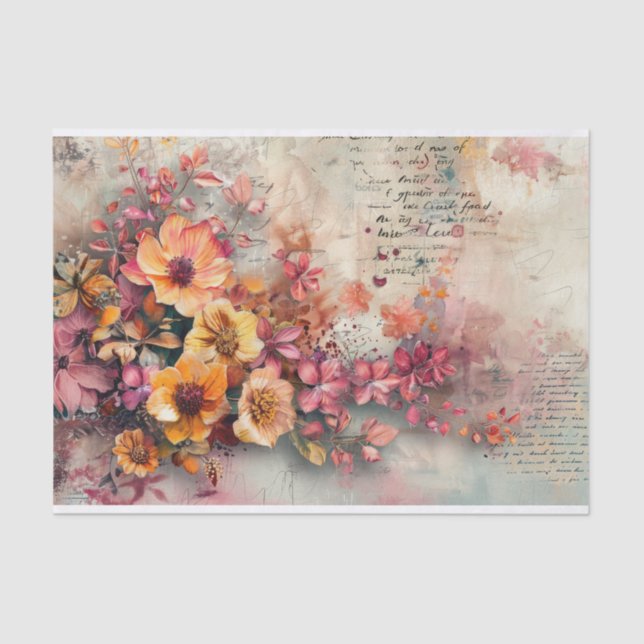 Vintage Blush & Bronze Botanicals  Decoupage Print Tissue Paper (Front)
