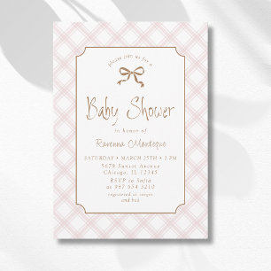 Vintage Blush Chequered Diamond Plaid Baby Shower Invitation