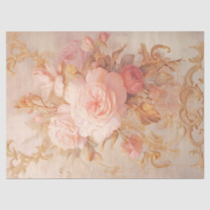 Vintage blush English roses baroque gold ornaments Tissue Paper