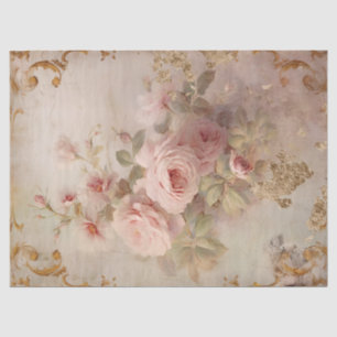 Vintage blush English roses baroque gold ornaments Tissue Paper