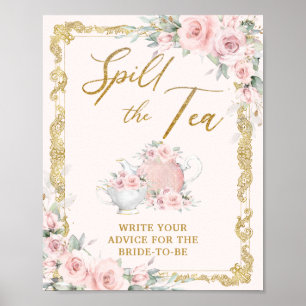 Vintage Blush Floral Bridal Shower Spill the Tea Poster