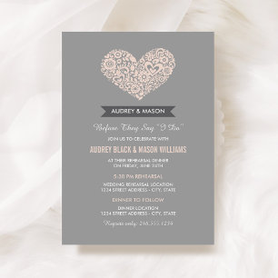 Vintage Blush Floral Heart Rehearsal Dinner Invitation