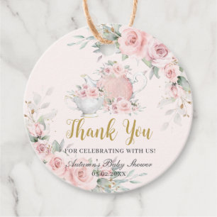 Vintage Blush Floral High Tea Baby Bridal Shower Favour Tags