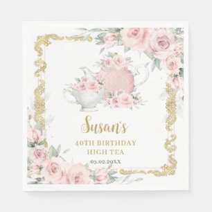 Vintage Blush Floral High Tea Party Birthday  Napkin